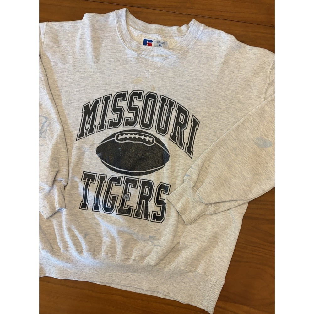 Vintage 80s Missouri Tigers Sweatshirt XL Team Issue USA Made Mizzou Distressed